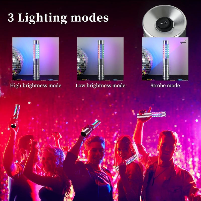 TTLYUGN 8 Pieces RGB LED Strobe Baton Light Rechargeable Bottle Service Sparklers Stick Reusable Champagne Bottle Handheld LED for Club Stage Nightclub Party Concert Event Bar Outdoor - Silver - Image 2